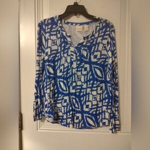 Chico's Vibrant Blue and White Geometric Blouse